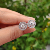 14k Round Lab Grown Diamond Halo Stud Earrings